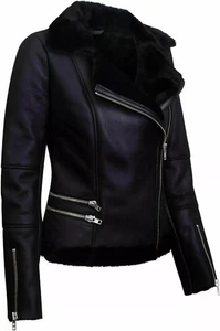 Women B3 Bomber RAF Black Aviator Flying Fur Coat Real Leather Jacket, ALL NEW - Picture 1 of 4