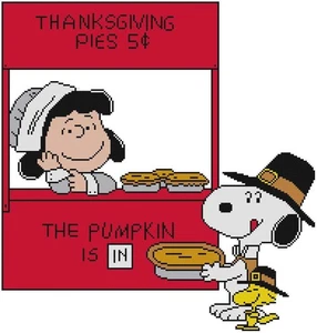 KREUZSTICH + BASTELMUSTER Lucy Booth Snoopy Woodstock Thanksgiving Pumpkin Pie - Bild 1 von 17
