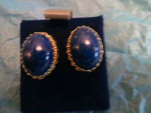 Vintage AVIGAD Sample Earrings Genuine Lapis Stones Gold Plated Classic Setting - Picture 1 of 3