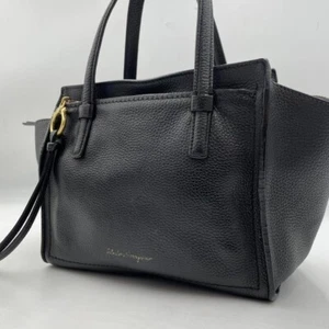 Auth Salvatore Ferragamo Amy 21F478 Black Leather Handbag Used inside pocket - Picture 1 of 11