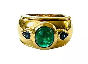 Sabbadini Emerald & Sapphire 18k Yellow Gold Ring 15.2 grams Size 6.5 - Picture 1 of 16