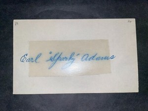 1923 CUBS: Earl "Sparky" Adams, SIGNED 3x5 (JS), D.1989
