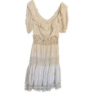 Free People offenes Häkel festliches Strandkleid weiß Sommer Designer Boho Gr. L 12 - Bild 1 von 15