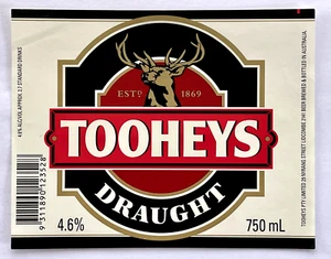TOOHEYS DRAUGHT ๐บ 750ml BEER LABEL ~ TOOHEYS LIMITED BREWERY ~ SYDNEY - Picture 1 of 2