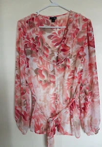 Women's East 5th Semi-Sheer Button up Ruffle Blouse & Tank Long Sleeve Size XL - Picture 1 of 4