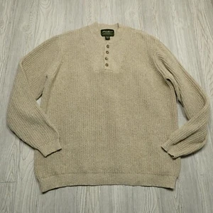 Eddie Bauer Heritage Sweater Adult XLT TALL Beige Heavy Cotton Henley Mock Neck - Picture 1 of 9