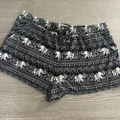 Pantalones Cortos Mudd Talla XL Bolsillos con Cordón Negro/Blanco Estampado Elefante Foto 1 de 4