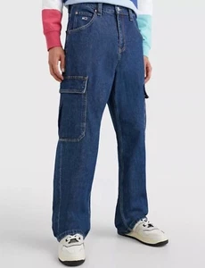 Neu mit Etikett Tommy Jeans lose Passform Baggy Y2K Skater Cargo Schreiner Jeans Denim dunkel 34x34 - Bild 1 von 18
