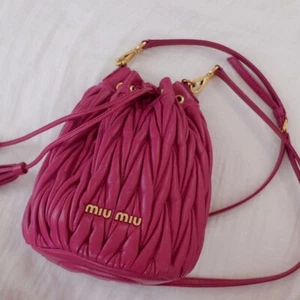 MIU MIU Drawstring Matelasse Leather Crossbody Bag Pink Rare Used from Japan FS - Picture 1 of 7