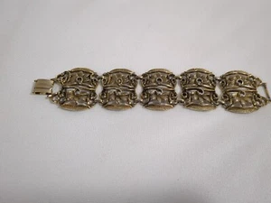 Vintage gold/silberfarben breites Statement filigranes Gliederarmband mit fünf Paneelen - Bild 1 von 6