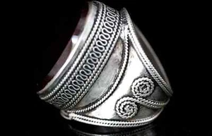 Vintage Afghan Uzbek Sterling Silver Ring, Ethnic Tribal Statement Jewelry - Picture 1 of 3