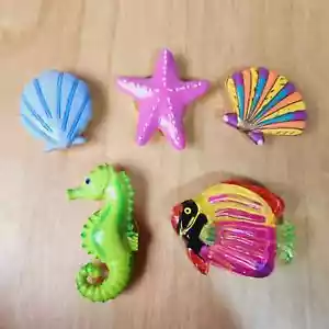Tropical Fish & Shells Set of 5 Decorative Button Covers Vintage Retro Beach Sea - Picture 1 of 2