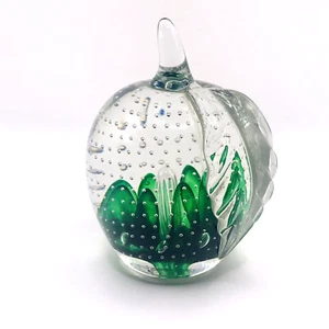 Gibson Paperweight Art Glass Apple Flowers Green Controlled Bubbles Vintage 1993 - Picture 1 of 10