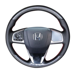 Carbon Fiber&Hole Leather Steering Wheel Hand Sewing Wrap Cover For Honda Civic - Picture 1 of 7