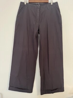 Pantalones de pierna ancha Garnet Hill para mujer 14 grises pantalones algodón tiro medio puños nuevos Foto 1 de 4