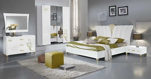 SOFIA - Komplettes Schlafzimmermöbel-Set in Weiss-Gold Hochglanz 6-tlg - Bild 1 von 7