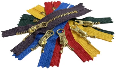 YKK#5 11" Brass with Large Hole DA8L Auto Lock Pull Metal Zipper Closed-End 5pcs - Image 1 of 4