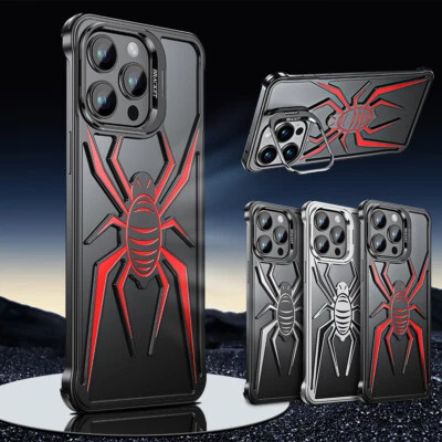 Funda con soporte de lente sin borde araña hueca de metal y aluminio para iPhone 15 14 13 Pro Max Foto 1 de 4