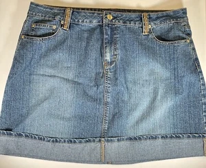 Falda Wah Jeans Para Mujer 18 Azul Denim 38x18 Bolsillos Puños Ropa de Diseñador - Imagen 1 de 8