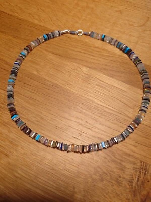 Bunte Edelstein-Kette, Edelstein-Plättchen u.a. Aquamarin, Peridot, Citrin... - Bild 1 von 4