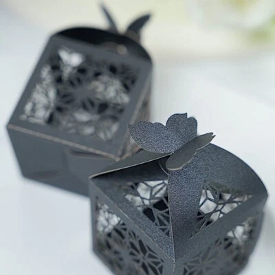 25 FAVOR GIFT BOXES Laser Cut Lace Design and Butterfly Top Party Decorations - Image 1 of 2