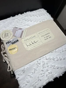 NICOLE MILLER COTTON ARTELIER QUEEN FULL Duvet and 2 Shams NEW!!! WHITE Cottage - Picture 1 of 9