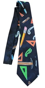 Architect Necktie 100% Silk Italian Style Navy Blue Tie 58 x 3.75 VTG Marco Polo - Picture 1 of 6