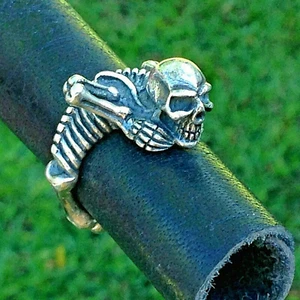 Skeleton Wrap Around 925 Silver SKULL Biker RING (SIZE 9 3/4) Gothic Punk Rocker - Picture 1 of 9