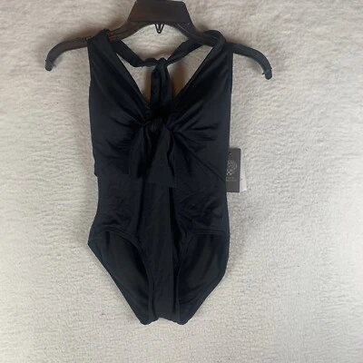 Traje de baño Vince Camuto de una pieza para mujer 6 negro con lazo delantero halter S9446 Foto 1 de 4