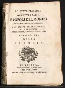 LO STATO PRESENTE E POPOLI DEL MONDO. VOL XVI. AA.VV. ALBRIZZI, VENEZIA, 1748. - Imagen 1 de 5