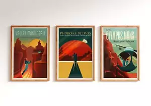 SpaceX Travel Poster, Mars illustration Art Poster, set of three prints - Picture 1 of 4