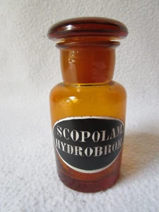 alte Apothekerflasche Giftflasche Scopolam. Hydrobrom. schwarz emailliert 8cm h. - Picture 1 of 6