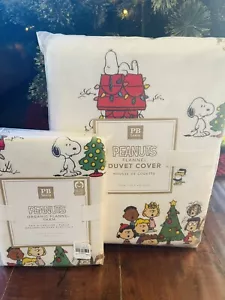Pottery Barn Peanuts Snoopy Christmas Twin Duvet Sham Set Rare HTF New Teen - Picture 1 of 5
