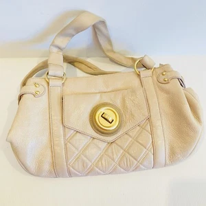 Mimco Beige Handbag Small Button Gold Over Shoulder Leather Work Corporate - Picture 1 of 12