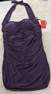 Magicsuit Ruched Halter Swim Dress/Top, Eggplant Sz-14 - Picture 1 of 4