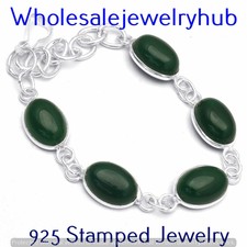 Silver Plated Bracelet Sbr-10-216 Green Onyx Gemstone 925 Sterling