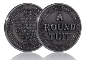 'A ROUND TUIT' moneda extremadamente rara. Cápsulas. Regalo/regalo. Plata antigua. 40 mm