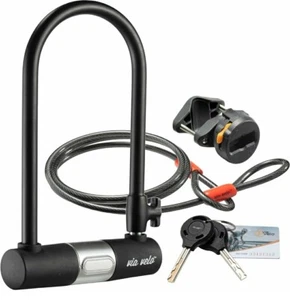 Bike U Lock with Cable - Via Velo Heavy Duty Bicycle U-Lock,14mm Shackle 234102 - Picture 1 of 9