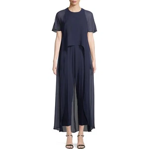 NWT Trina Turk Capote Sheer Short-Sleeve Jumpsuit Navy Silk size 6 - Picture 1 of 8