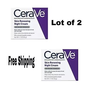 CeraVe Skin Renewing Night Cream, 1.7oz Ceramide Peptide NEW In Box Lot of 2 - Picture 1 of 6