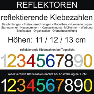 Reflektor Zahlen Ziffern 11/12/13cm selbstklebend Aufkleber Hausnummer Klebezahl - Bild 1 von 1