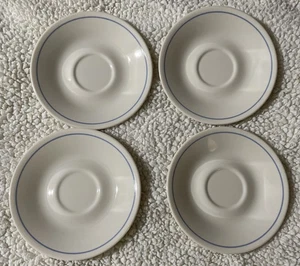 Lot of 4 Corelle by Corning Needlepoint Saucer Blue Line Beige 6.25" - Picture 1 of 5