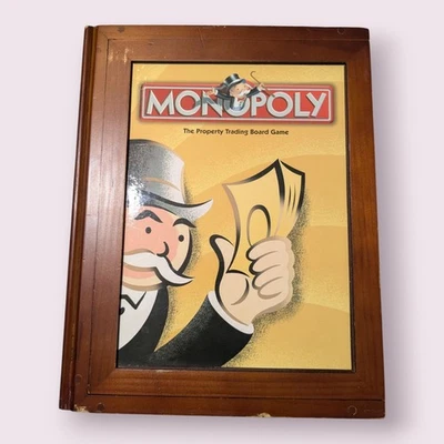 Monopoly Vintage Game Collection Wooden Library Book Shelf Wood Box 2005 Edition - Image 1 of 4