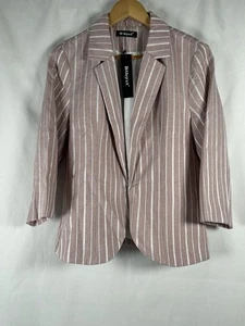 Blazer Allegra K Mujer Grande Rosa Rayas Manga 3/4 Frente Abierto Nuevo con Etiquetas - Imagen 1 de 7