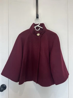 Elie Tahari Women's Burgundy Cropped Cape Coat  Size L/XL (Retail $400!) - Image 1 of 4