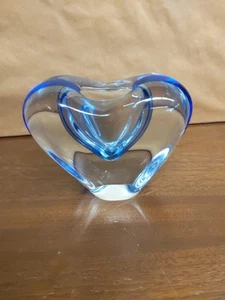VTG 90s Incredible SIGNED Petr Vlasak Czech Glass Heart Vase Blue Heavy - Picture 1 of 8