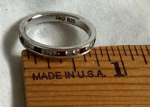 PAD 925 Sterling Silver Red & Clear Stones Band Ring Size 6.5 - Picture 1 of 4