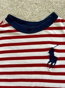 Polo Ralph Lauren Boys Size 7 White Red Blue Stripe Big Pony T Shirt 4th of July - Picture 1 of 4