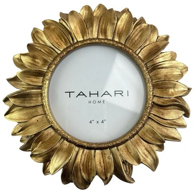 Tahari Home Photo Picture Frame Gold Sunflower Flower Petals 3D Round 4" x 4" - Image 1 of 4