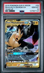 2019 POKEMON SUN & MOON TEAM UP #33 PIKACHU & ZEKROM GX PSA 10 - Picture 1 of 2